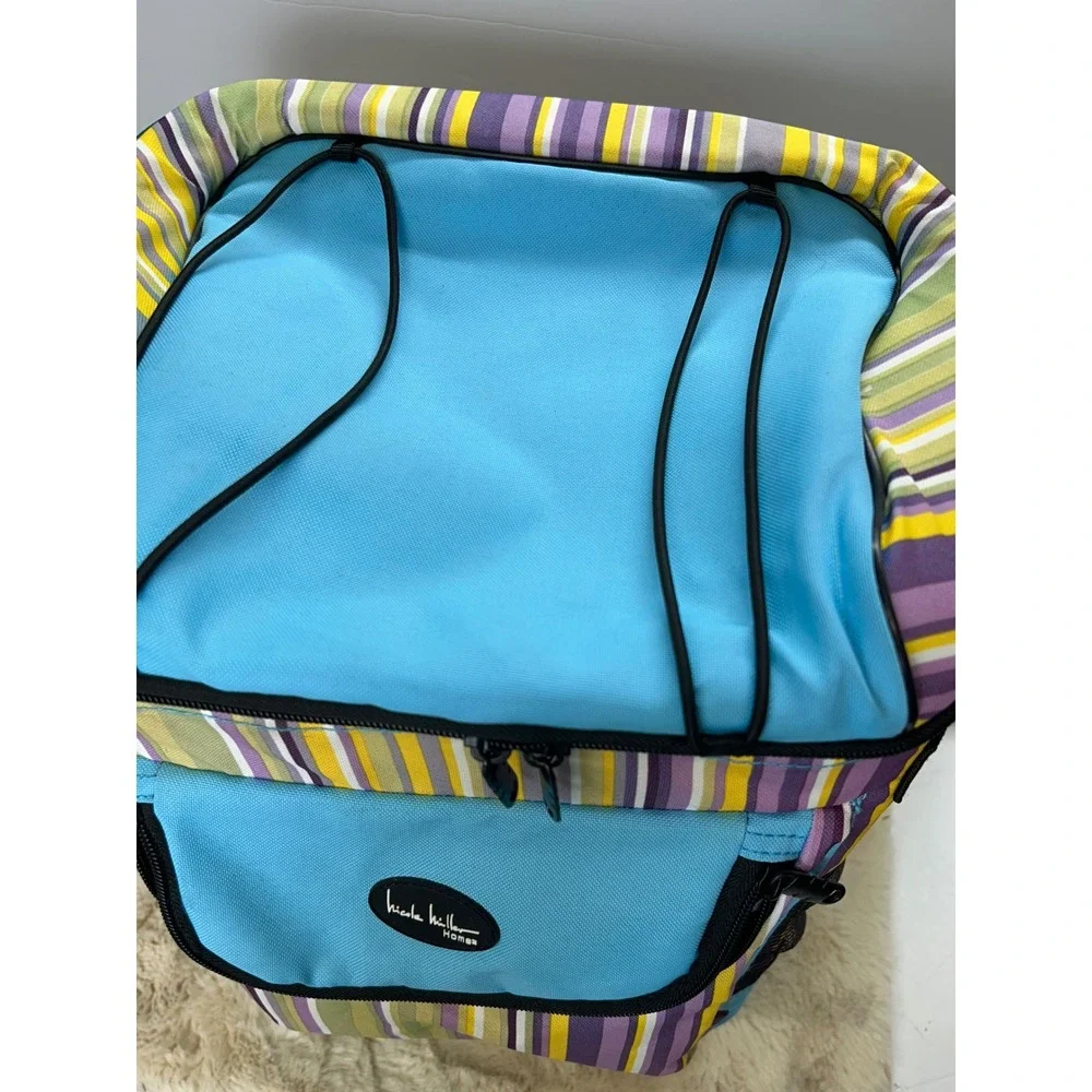 Nicole Miller Home Rolling Insulated Cooler Bag Striped Blue Yellow Purple